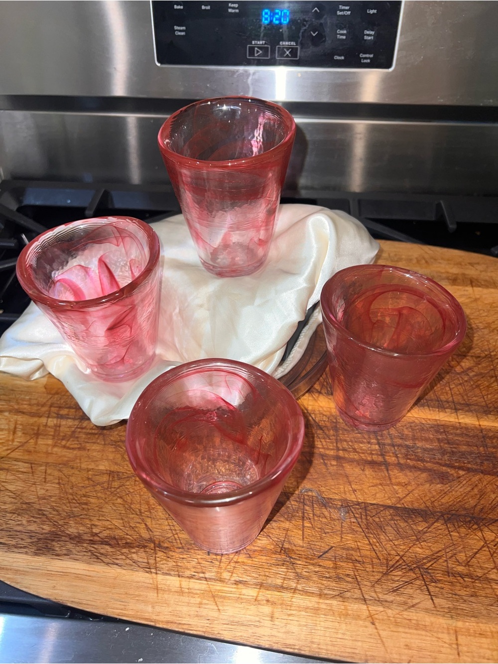 🌸 NWT Set of 4 Kosta Boda "Mine" Pink Swirl Art Glass Tumblers 🌸